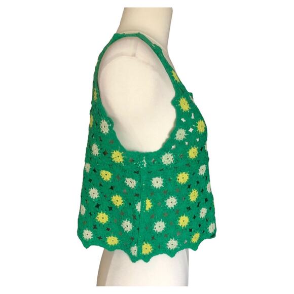 New in NWT Floral Crochet Lace Cropped Tank Top Kelley Green Size S/M - Picture 4 of 15